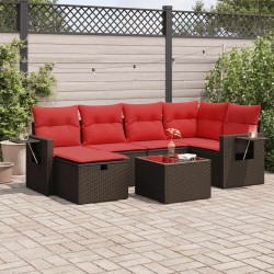 Salon de jardin avec coussins 7 pcs marron résine tressée 646022646022