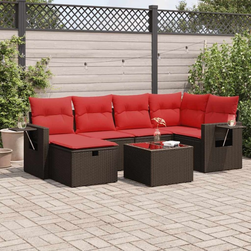 Salon de jardin avec coussins 7 pcs marron résine tressée 646022646022