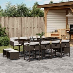 Ensemble à manger de jardin avec coussins 13 pcs marron rotin 646027646027