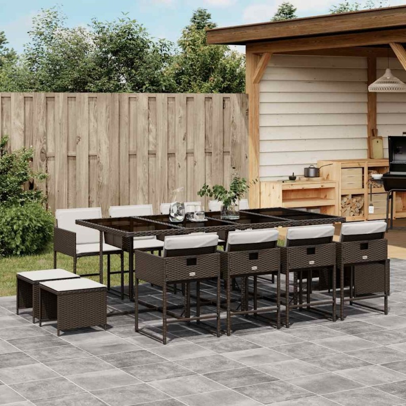 Ensemble à manger de jardin avec coussins 13 pcs marron rotin 646027646027