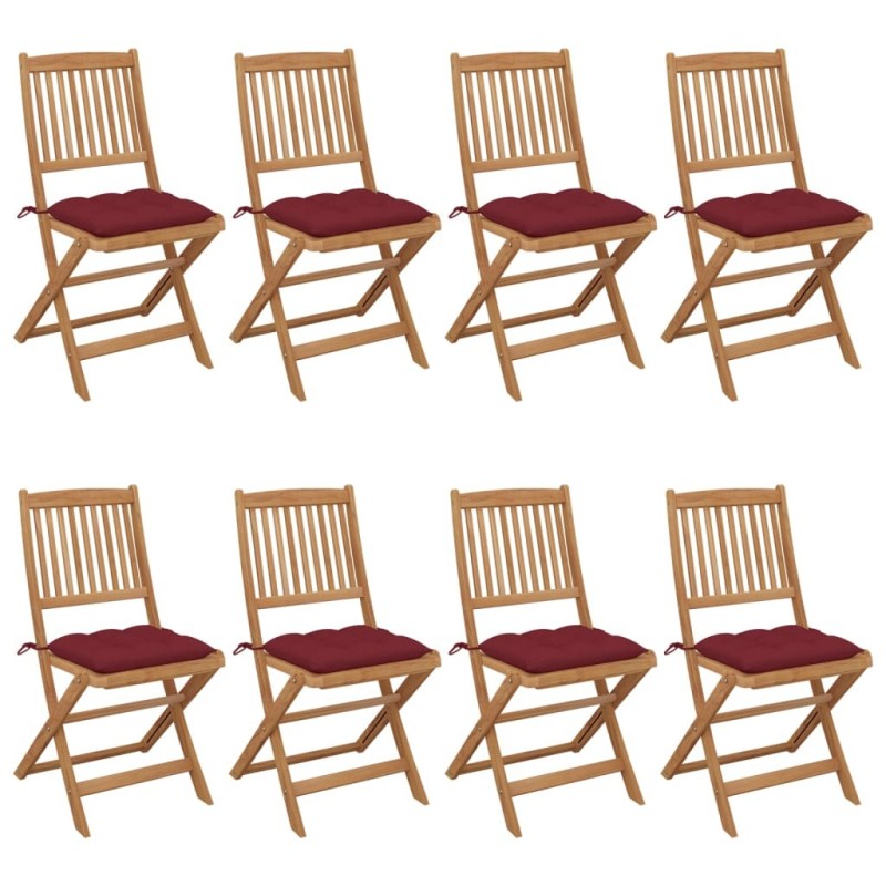 Chaises pliables de jardin lot de 8 avec coussins Bois d'acacia 646030646030