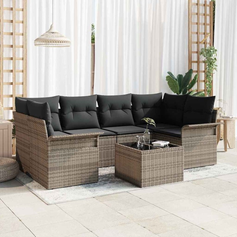 Ensemble de canapé de jardin 7 pcs Gris Poly rotin 646035646035
