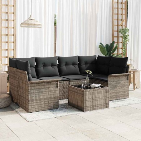 Ensemble de canapé de jardin 7 pcs Gris Poly rotin 646035646035