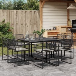 Ensemble à manger de jardin 9pcs coussins noir résine tressée 646038646038