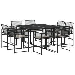 Ensemble à manger de jardin 9pcs coussins noir résine tressée 646038646038