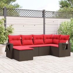 Ensemble de canapé de jardin 6 pcs avec coussins marron résine tressée 646041646041