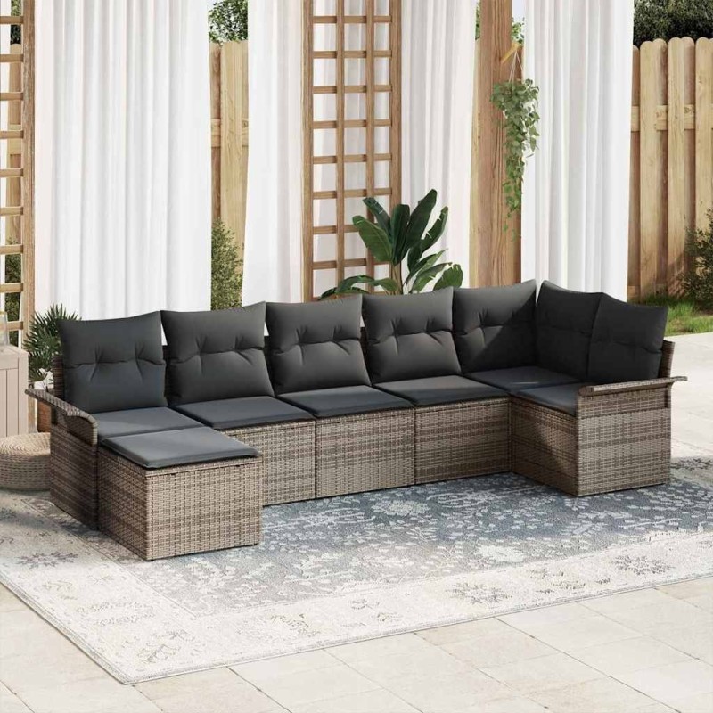 Ensemble de canapé de jardin avec coussin 7 pcs Gris polyrotin 646042646042