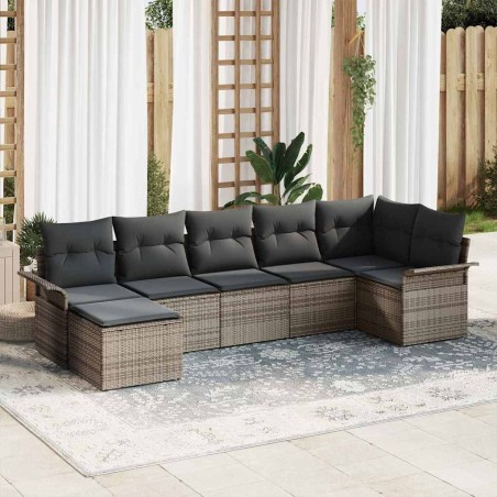 Ensemble de canapé de jardin avec coussin 7 pcs Gris polyrotin 646042646042