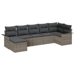Ensemble de canapé de jardin avec coussin 7 pcs Gris polyrotin 646042646042