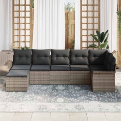 Ensemble de canapé de jardin avec coussin 7 pcs Gris polyrotin 646042646042