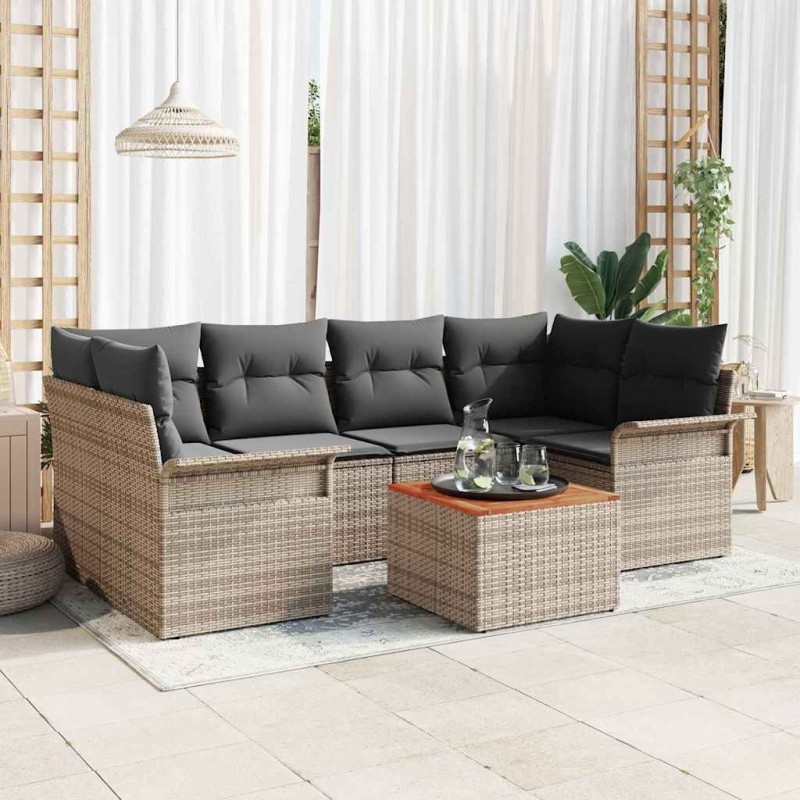 Ensemble de canapé de jardin avec coussin 7 pcs Gris polyrotin 646043646043