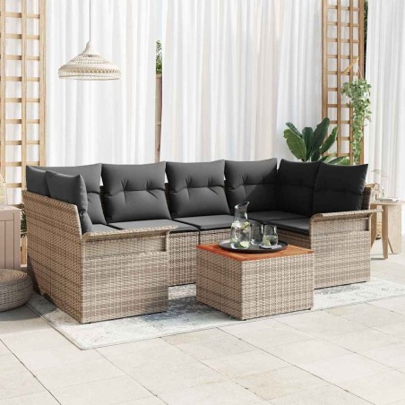 Ensemble de canapé de jardin avec coussin 7 pcs Gris polyrotin 646043646043