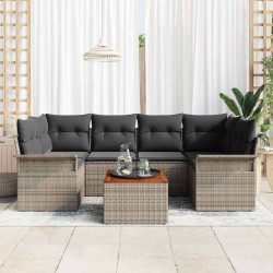 Ensemble de canapé de jardin avec coussin 7 pcs Gris polyrotin 646043646043