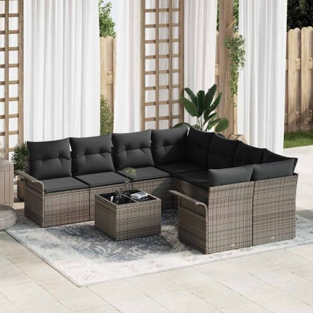 Ensemble de canapé de jardin avec coussin 9 pcs Gris polyrotin 646045646045