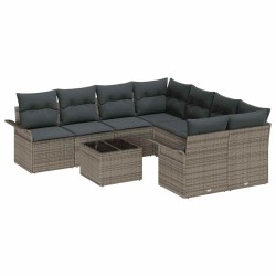 Ensemble de canapé de jardin avec coussin 9 pcs Gris polyrotin 646045646045