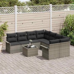Ensemble de canapé de jardin avec coussin 9 pcs Gris polyrotin 646045646045