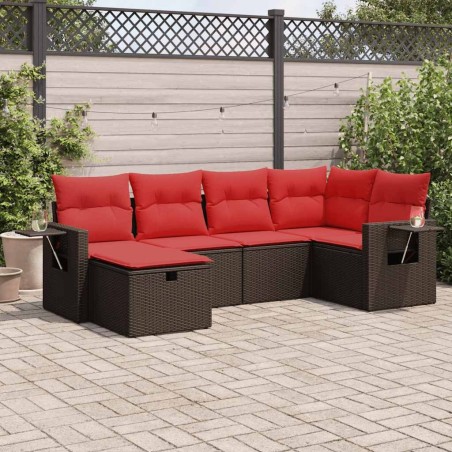 Salon de jardin avec coussins 6 pcs marron résine tressée 646046646046