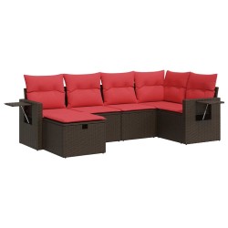 Salon de jardin avec coussins 6 pcs marron résine tressée 646046646046