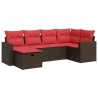 Salon de jardin avec coussins 6 pcs marron résine tressée 646047646047