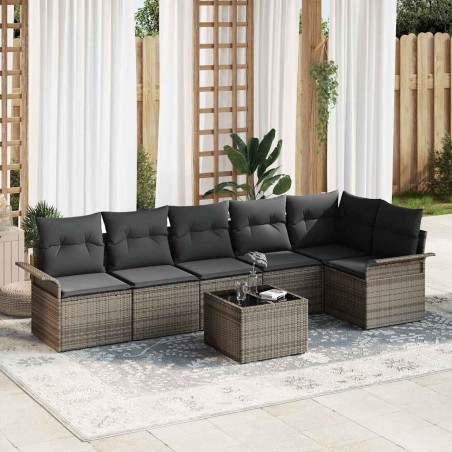 Ensemble de canapé de jardin avec coussin 7 pcs Gris polyrotin 646050646050