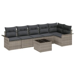 Ensemble de canapé de jardin avec coussin 7 pcs Gris polyrotin 646050646050