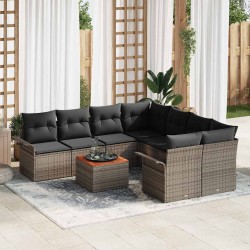 Ensemble de canapé de jardin avec coussin 9 pcs Gris polyrotin 646056646056