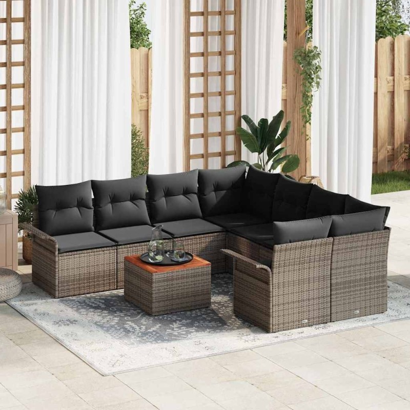Ensemble de canapé de jardin avec coussin 9 pcs Gris polyrotin 646056646056