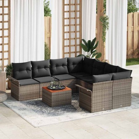 Ensemble de canapé de jardin avec coussin 9 pcs Gris polyrotin 646056646056