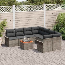 Ensemble de canapé de jardin avec coussin 9 pcs Gris polyrotin 646056646056