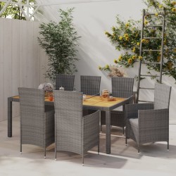 Salon de jardin 7 pcs avec coussins Résine tressée Gris 646099646099