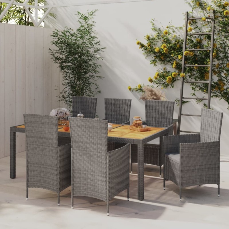 Salon de jardin 7 pcs avec coussins Résine tressée Gris 646099646099