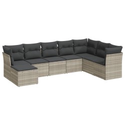 Salon de jardin 8 pcs avec coussins gris clair résine tressée 646153646153