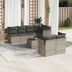 Salon de jardin 8 pcs avec coussins gris clair résine tressée 646156646156