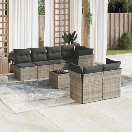 Salon de jardin 8 pcs avec coussins gris clair résine tressée 646156646156