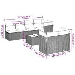Salon de jardin 8 pcs avec coussins gris clair résine tressée 646156646156