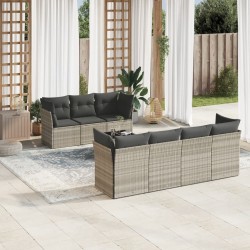 Salon de jardin 8 pcs avec coussins gris clair résine tressée 646158646158
