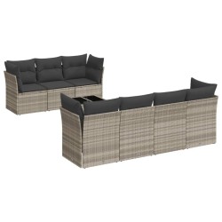 Salon de jardin 8 pcs avec coussins gris clair résine tressée 646158646158