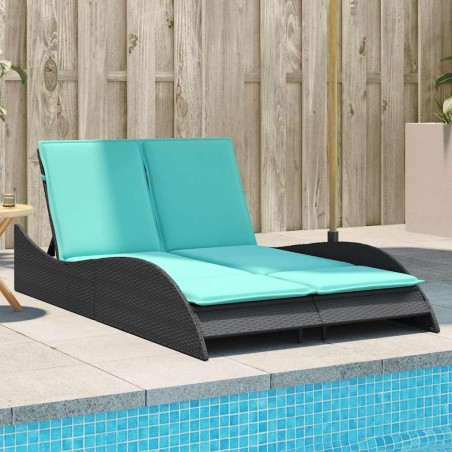 Chaise longue avec coussins Noir 114x205x73 cm Résine tressée 646180646180