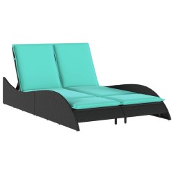 Chaise longue avec coussins Noir 114x205x73 cm Résine tressée 646180646180
