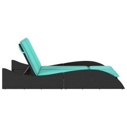 Chaise longue avec coussins Noir 114x205x73 cm Résine tressée 646180646180