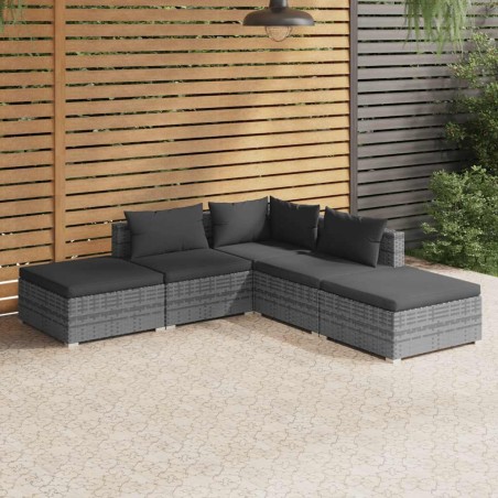 Salon de jardin 5 pcs avec coussins Résine tressée Gris 646189646189