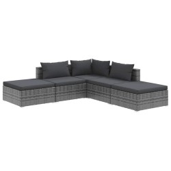 Salon de jardin 5 pcs avec coussins Résine tressée Gris 646189646189