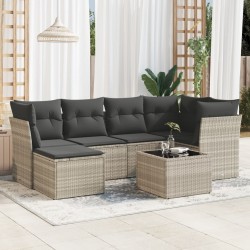 Salon de jardin avec coussins 7 pcs gris clair résine tressée 646214646214