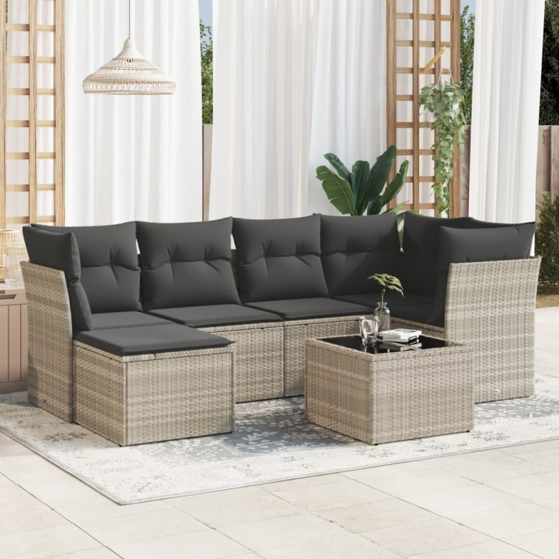 Salon de jardin avec coussins 7 pcs gris clair résine tressée 646214646214