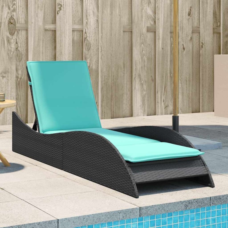 Chaise longue avec coussin Noir 60x205x73 cm Résine tressée 646245646245