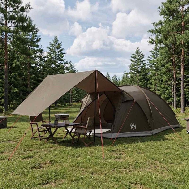 Tente Cabane Marron gris 8 personnes Polyester et Acier 646309646309