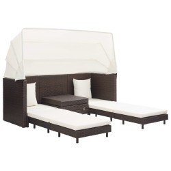 Canapé-lit extensible 3 places avec toit Résine tressée Marron 646324646324