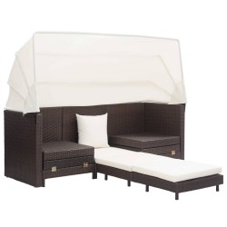Canapé-lit extensible 3 places avec toit Résine tressée Marron 646324646324