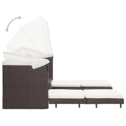 Canapé-lit extensible 3 places avec toit Résine tressée Marron 646324646324