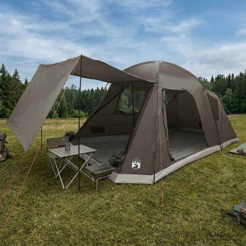Tente Cabane Marron gris 8 personnes Polyester et Acier 646325646325